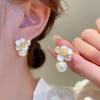 Sweet zircon flower imitation pearl silver needle earrings French earrings