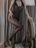 Erotic Halter Mesh Bodystocking, Lace Trim See Through Open Crotch Sleeveless Bodystocking, Women's Sexy Lingerie & Underwear