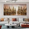 Texture Abstract Panoramic City Skyline Painting Canvas Painting Wall Art Painting Black Gold Artwork Living Decor
