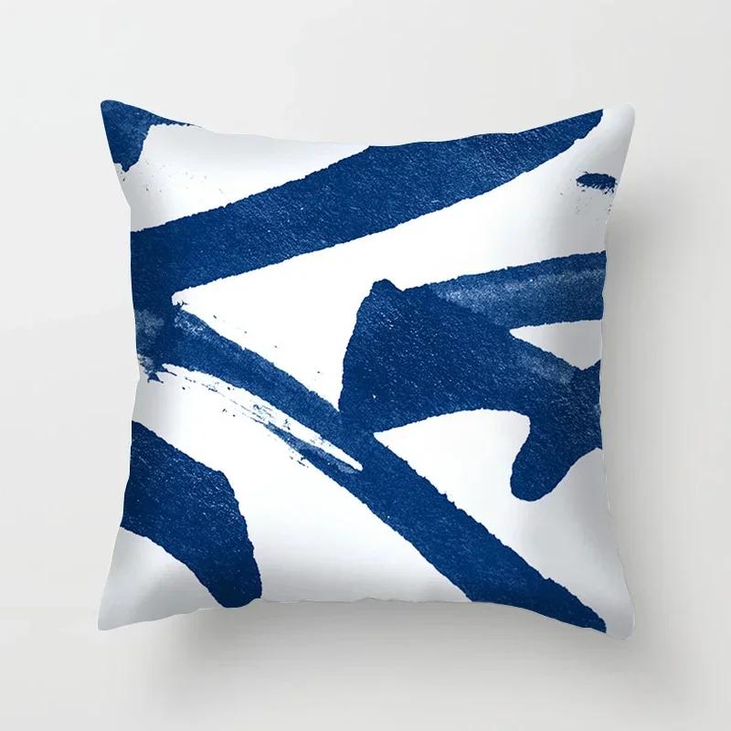 1Pcs Blue Pattern Cushion Cover Polyester 45*45Cm Pillowcase Cojines Decorativos Para Bedroom Sofa Home Decor Pillow Cover