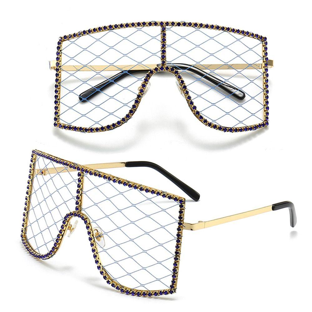 Vintage Oversized Rhinestone Mesh Glasses Colorful Diamond Y2K Sunglasses Eyewear for Women