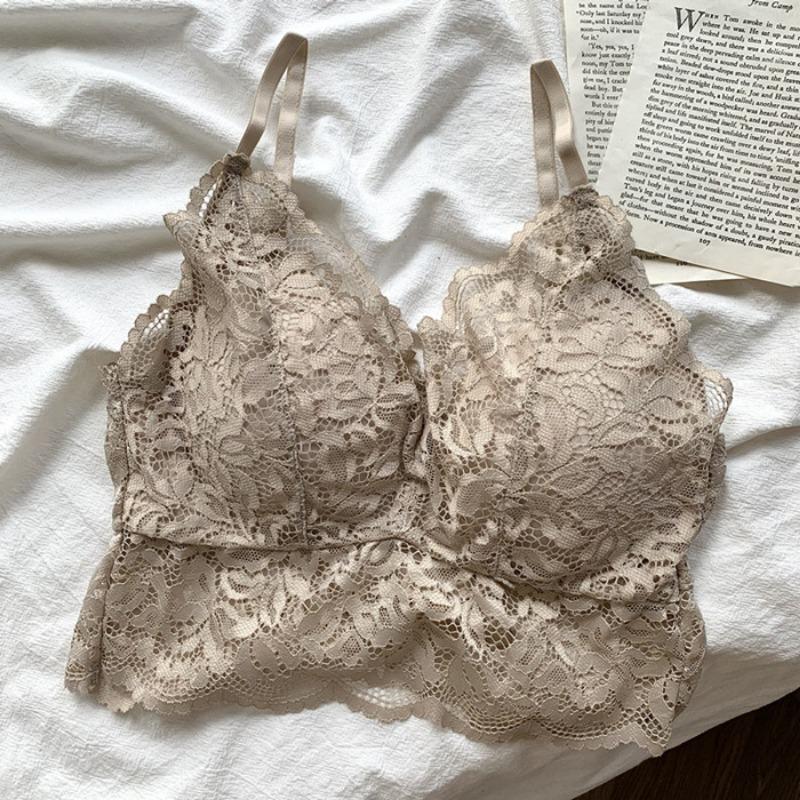 French Underwear Women's Beautiful Back Top Top Halter Vest Integrated Thin Sexy Lace Internet Celebrity Burst Together