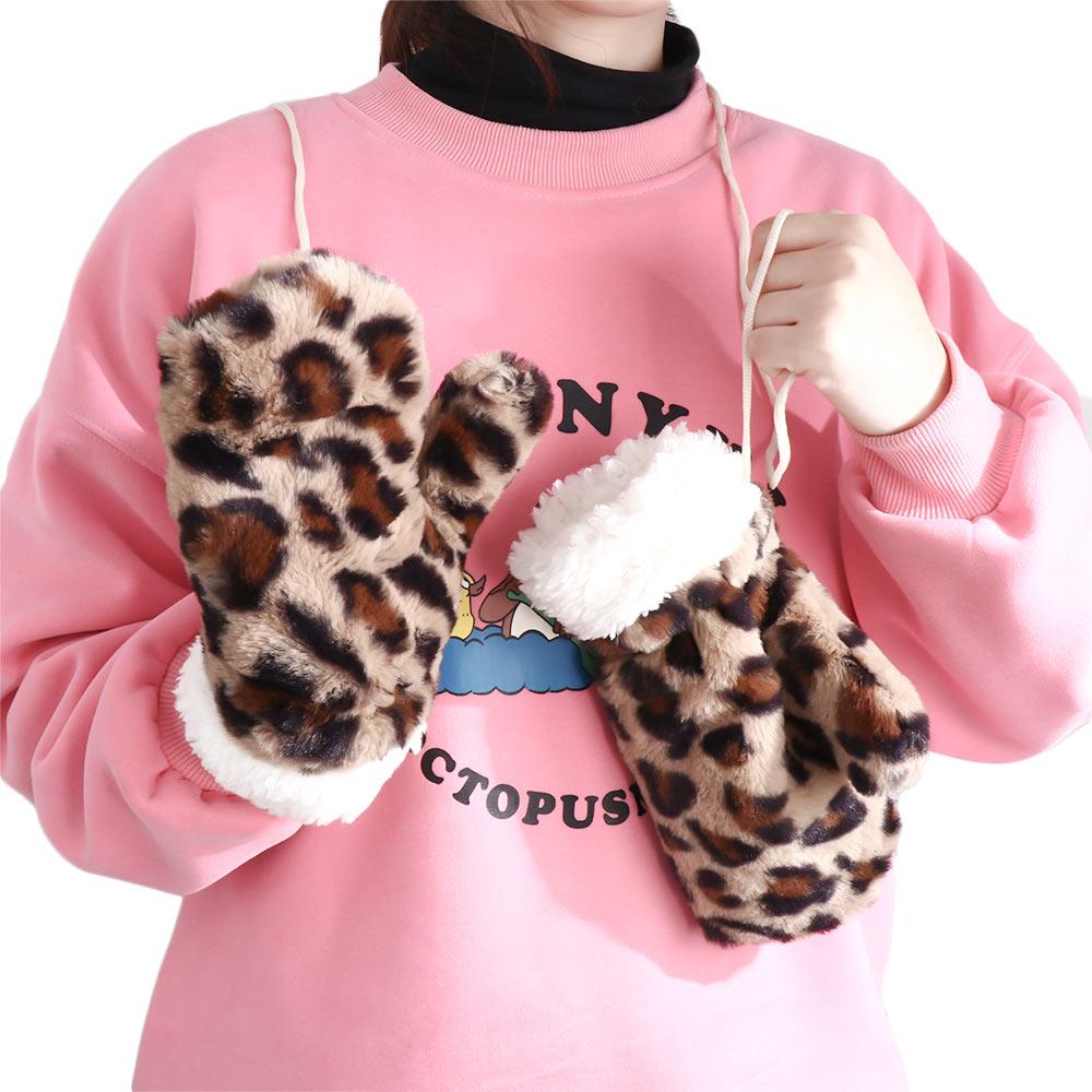 Adult Leopard Pattern Men Christmas Mittens Women Halter Gloves Full Fingers Gloves Cow Printed