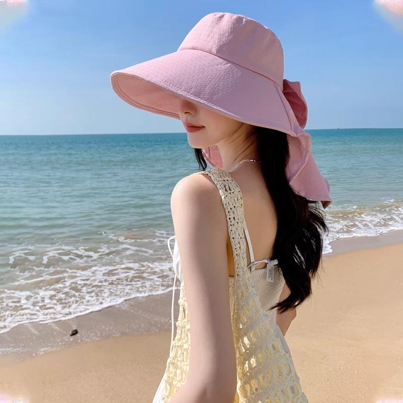 

Женская летняя шляпа в корейском стиле, универсальная и модная, закрывающая лицо, защита от солнца и УФ-лучей, с бантом, для улицы, с широкими полями, защита от солнца, шляпа рыбака