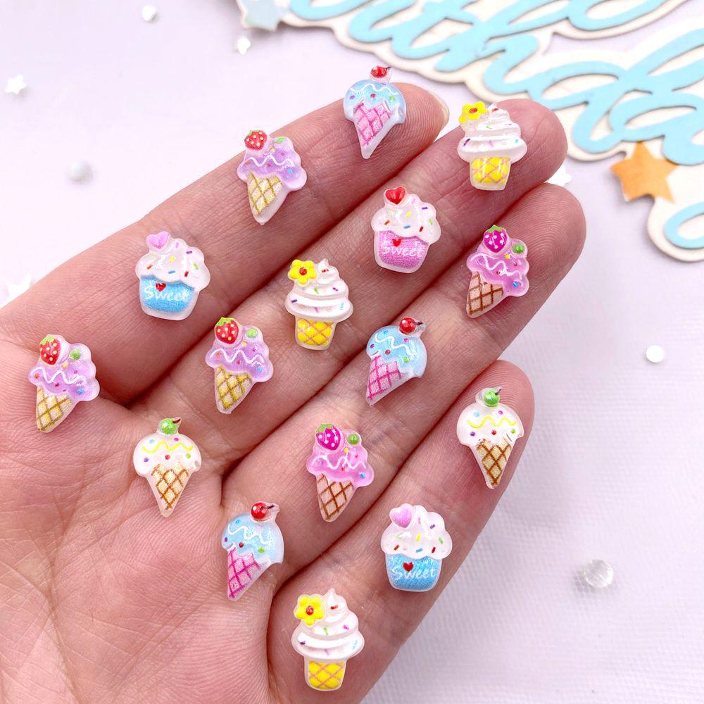 50PCS Resin Mini Colorful Strawberry Sweet Love Ice Cream Ice Cream Flatback Rhinestone DIY Nail Art Scrapbook Craft Accessories
