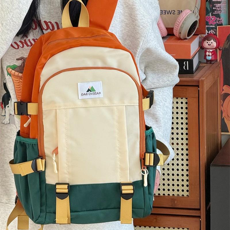 Schoolbag Japanese simple contrasting color casual backpack junior high school lightweight student schoolbag college wind sweet large capacity