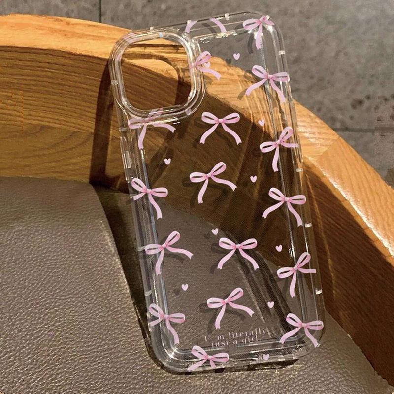 Cute Pink Heart Bow Case for IPhone 16 15 14 13 12 11 Pro Max 13 12Mini XS XR 7 8Plus SE  Shockproof Soft Clear Cases Coque
