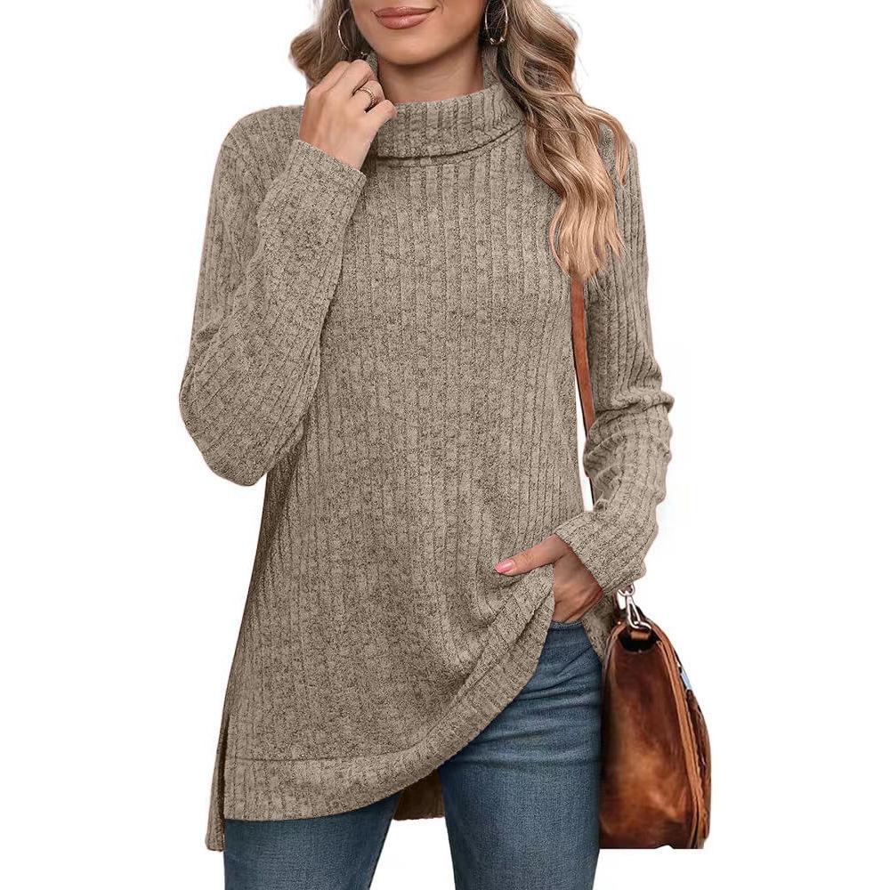Women's Fall/Winter Sweaters New Arrival Solid Color High-Neck Sweater Women's Loose-Fit T-Shirt Top