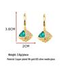 High-End Gold Earrings with Inlaid Emerald Rhombus Gemstones - Women's European & American Retro Style