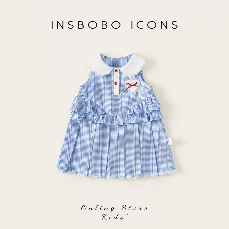 Платье для девочек Insbobo Летнее детское платье 2026 Новый летний стиль Одежда для малышей Красивое платье принцессы Blue and White Grid 80