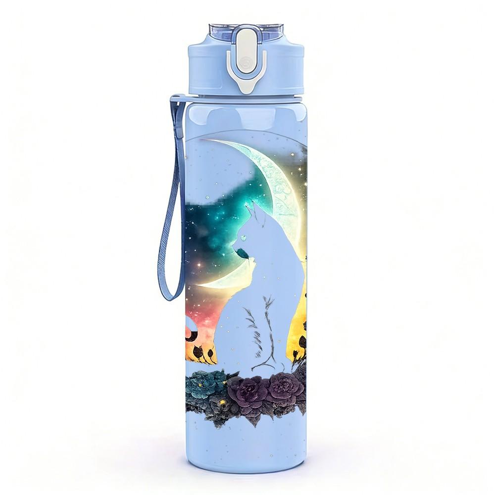 1PC Galaxy Cosmic Nebula Space Print 750ml Color Plastic Sports Water Bottle Leakproof Flip Straw Lid Suitable for Sports Office Home Use