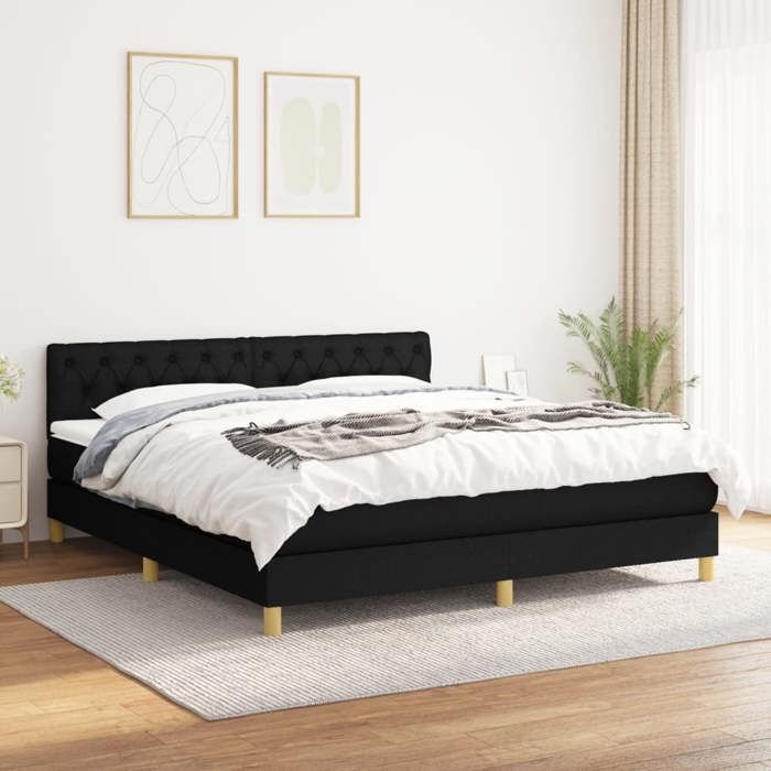 Maison Exclusive - Sommier à lattes de lit avec matelas Noir 160x200 cm Tissu