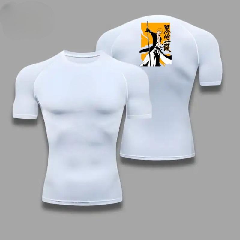 Men Summer Athletic Compression T-Shirt Breathable Quick-Dry High-Elasticity Short Sleeve with Bold Bleach Graphic Gym Running