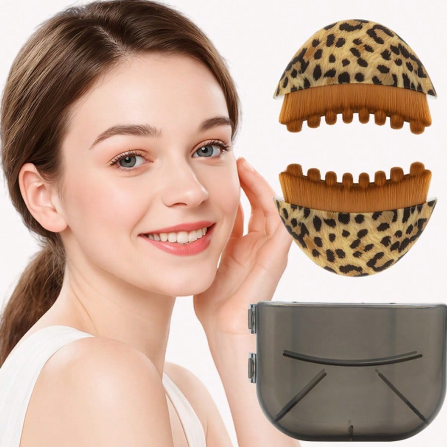 1pcs Leopard Print Contour Face Brush, Dry Brush For Face, Chin And Jawline Massager, Ergonomic Design Precisely Fits Skin
