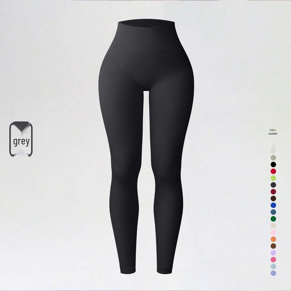 Ribbed High-Waist Seamless Yoga Pants - European/American Autumn/Winter Fitness Leggings