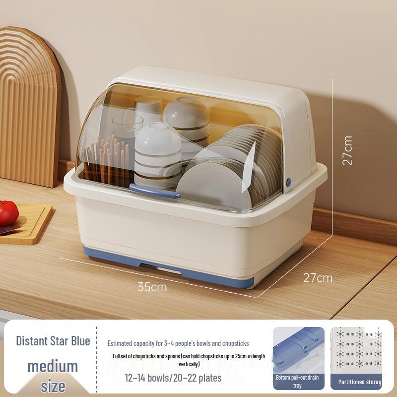 Kitchen Cupboard Dish Rack with Lid and Utensil Holder