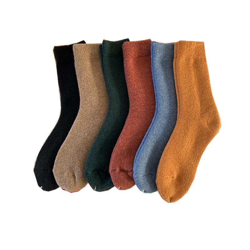 Winter Padded Thick Warm Socks - Wool Pure Color, Men's and Women's Mid-calf Socks, Simple Cable Knit Floor Socks
