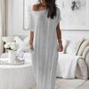 Sommer Neues Damen Einfarbiges Kurzarm Langes Lässiges Kleid