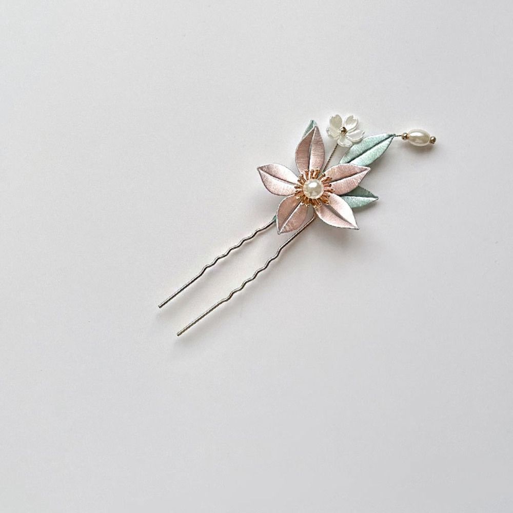 U Shape Chinese Style U-shaped Hair Stick Pearl Hanfu Headwear Velvet Flower Hair Clip  For Girl