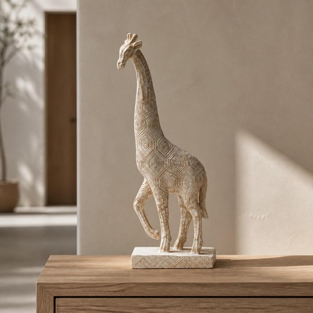 Giraffe Figurine with Base Embossed Sculptural for Entryway