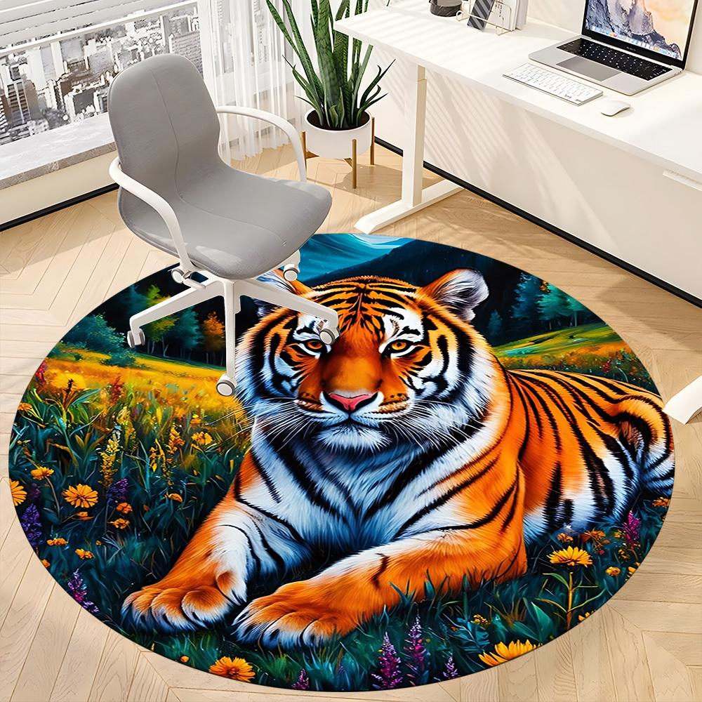 1pc Tiger Print Chair Carpet for Office Non-Slip, Machine Washable Rug for Office, Room - Holiday Decor, Machine Made yy251016086