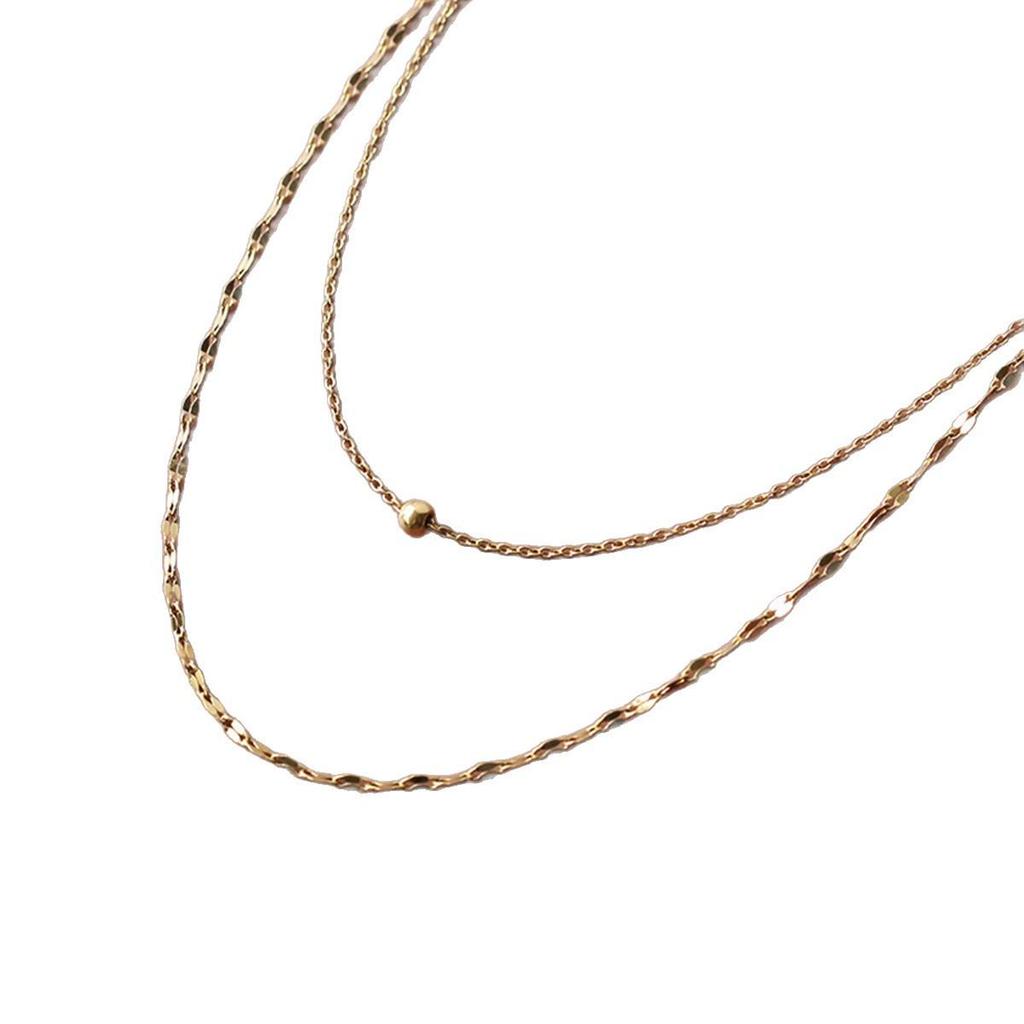 French Starlight Gold Beaded Double Layer Clavicle Necklace - Colorfast Titanium Steel
