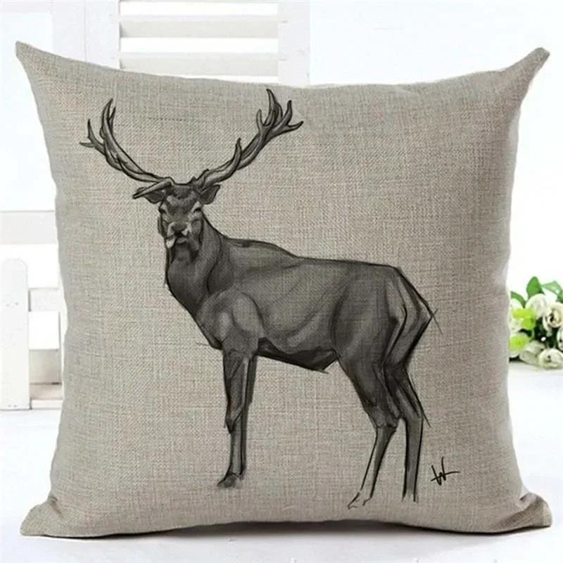 Drop Shipping Custom Elk New 24 Styles Linen Pillow Cover Geometric Deer Cushion Cover Nordic Style Home Decorative Pillow Case