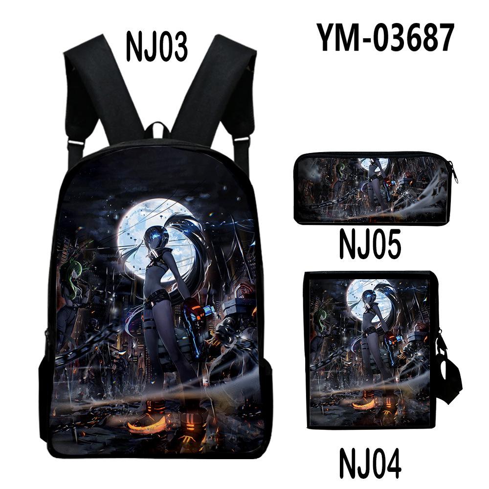 Classic Novelty Black Rock Shooter 3D Print 3pcs/Set School Bags Laptop Daypack Backpack Inclined shoulder bag Pencil Case