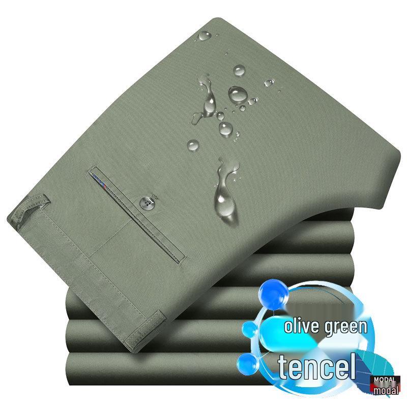 Men's Black Elastic Straight-Leg Summer Business Casual Pants