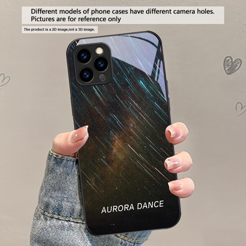 Lake Aurora Ice Surface For iPhone 17 Air 16 E 15 Plus 14 Pro Max 13 12 Mini 11 5 6 7 8 Plus XR XS Max SE Black Glass Phone Case