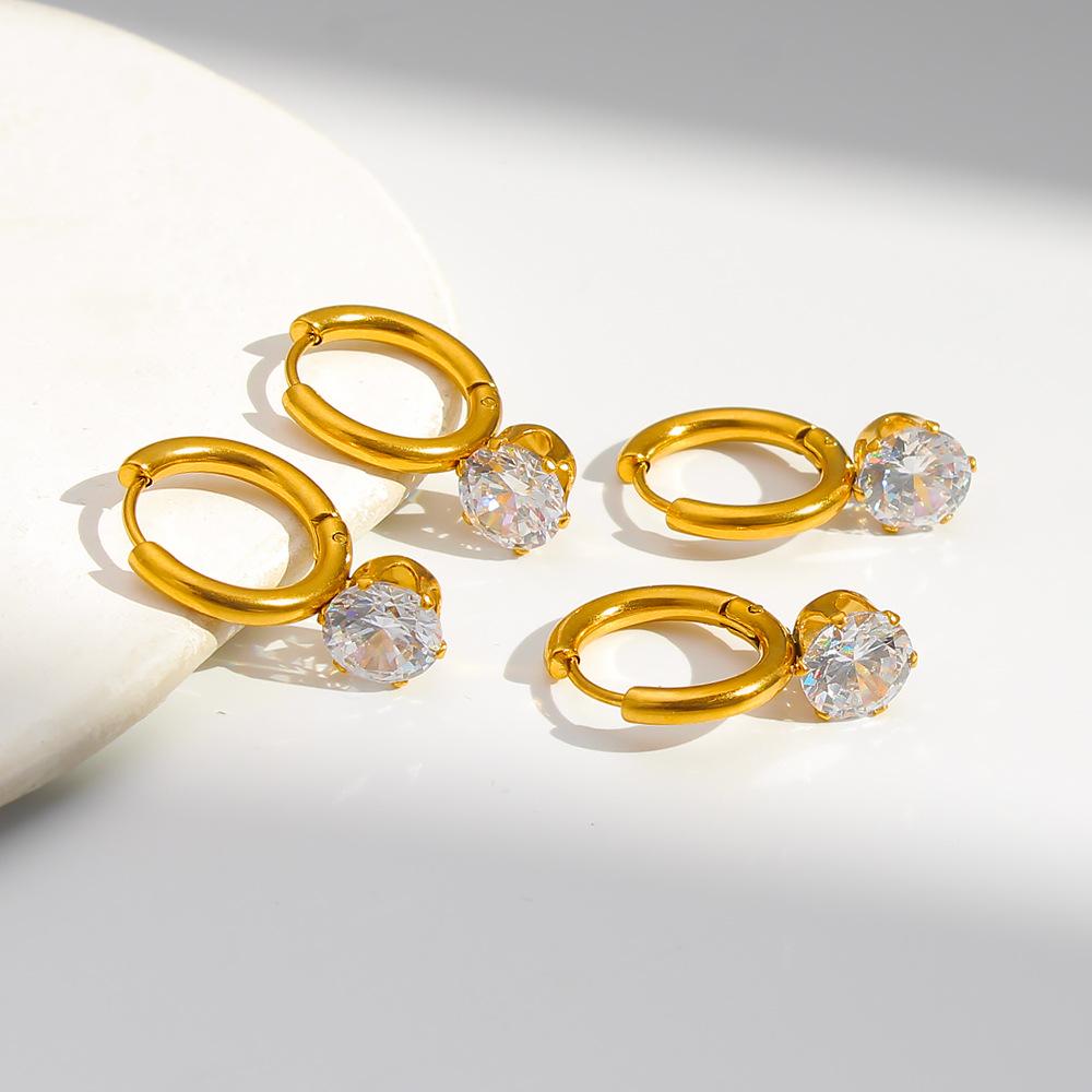 Sparkling White Cubic Zirconia Gold Earrings for Women 18K Gold-plated Stainless Steel Jewelry Is Suitable Everyday Wear