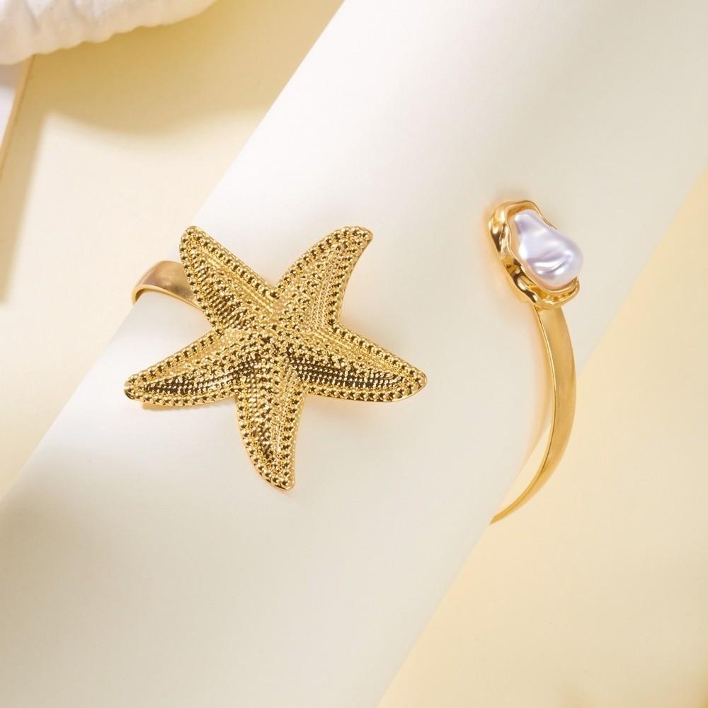 Verstellbares Damen Armband Imitation Perle Armreif Schmuck Seestern Offener Armreif Armbänder Anziehen