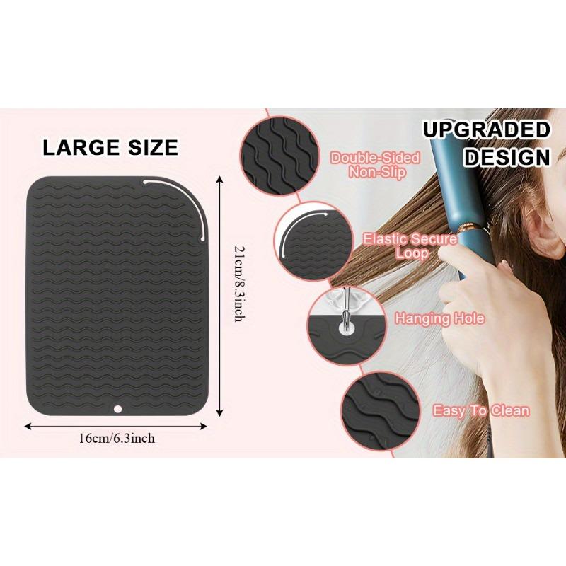 Tapis de voyage 2-en-1 en silicone résistant à la chaleur et sac de rangement protecteur antidérapant pour fers à boucler, pinces plates - Organisateur portable d'outils de coiffure