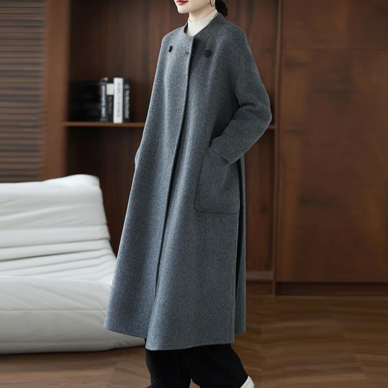 100% Wool Women Coat TIDENOVEL Autumn Wool Long Coat Handmade Pea Coat Winter Warm Wool Long Jacket Overcoat
