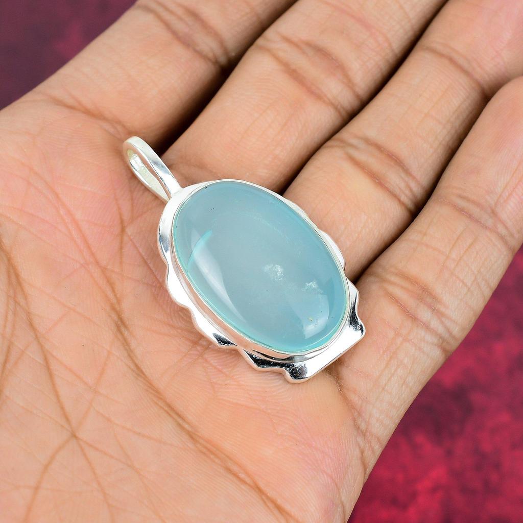 Chalcedony 925 Solid Sterling Silver Pendant, Handmade Gemstone Pendant Jewelry, Gifts For Wife Brand New Pendant