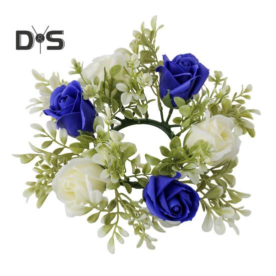

Искусственная роза свеча кольцо столб свечи зеленый цветочный венок сезонное свеча кольцо для свадьбы центральный элемент праздничный декор королевский синий