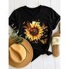 Womens Vibrant Sunflower Butterfly Graphic T Shirt Short Sleeve Crew Neck Orange Yellow Detailed Design Glossy Fabric Playful All Season