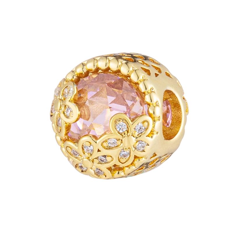Gold Plated Sparking HeartFlower Charm Beads Pendant Fit Original Copper Bracelet Necklace Beads For Diy Jewelry Women Gift