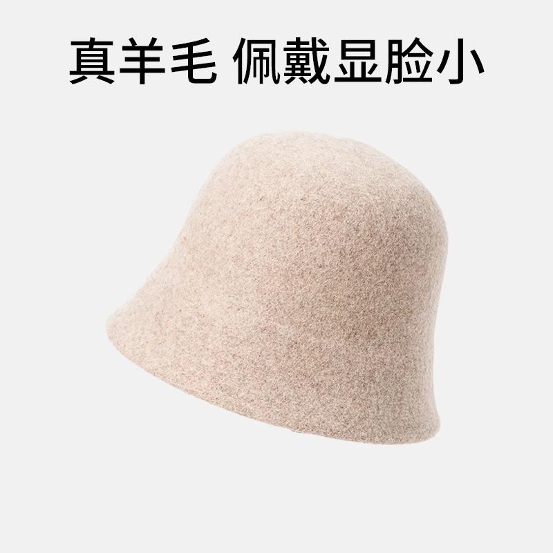 Premium sense bucket hat autumn and winter women's new wool hat winter warm basin hat show face small bucket hat