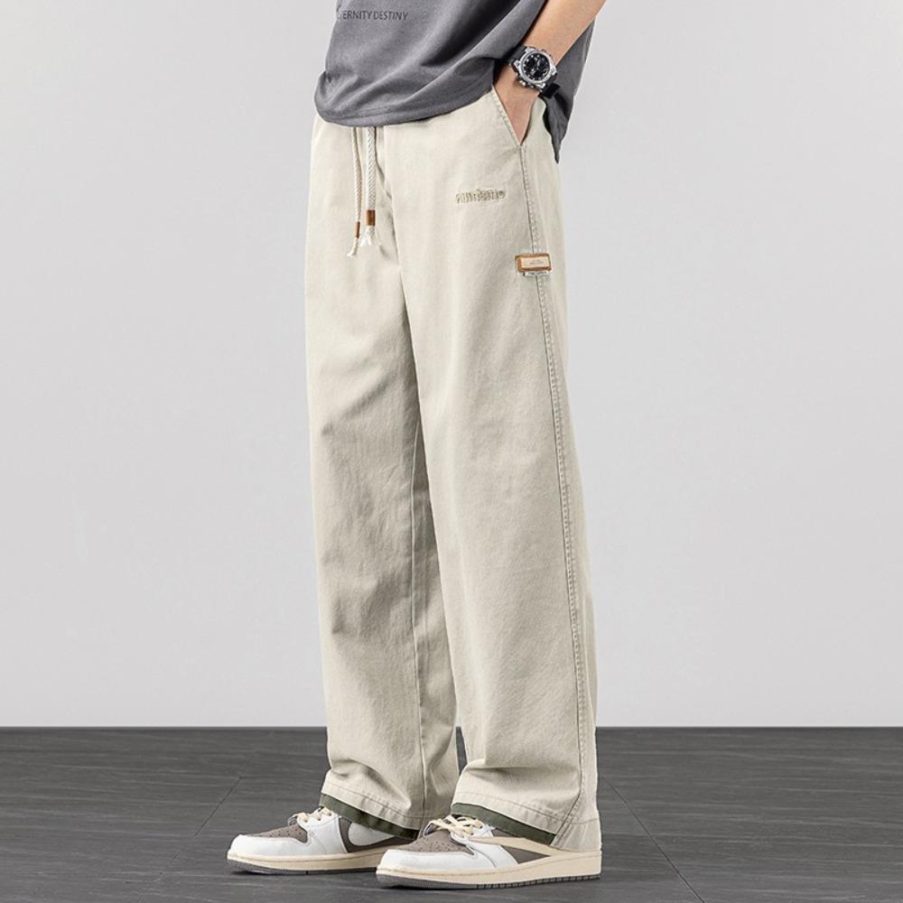 

Trendy Men s Wide-leg Straight Pants Plus Size S-4XL Elastic Drawstring Waist Casual Pants, Streetwear Pants for Daily Wear & Outings S