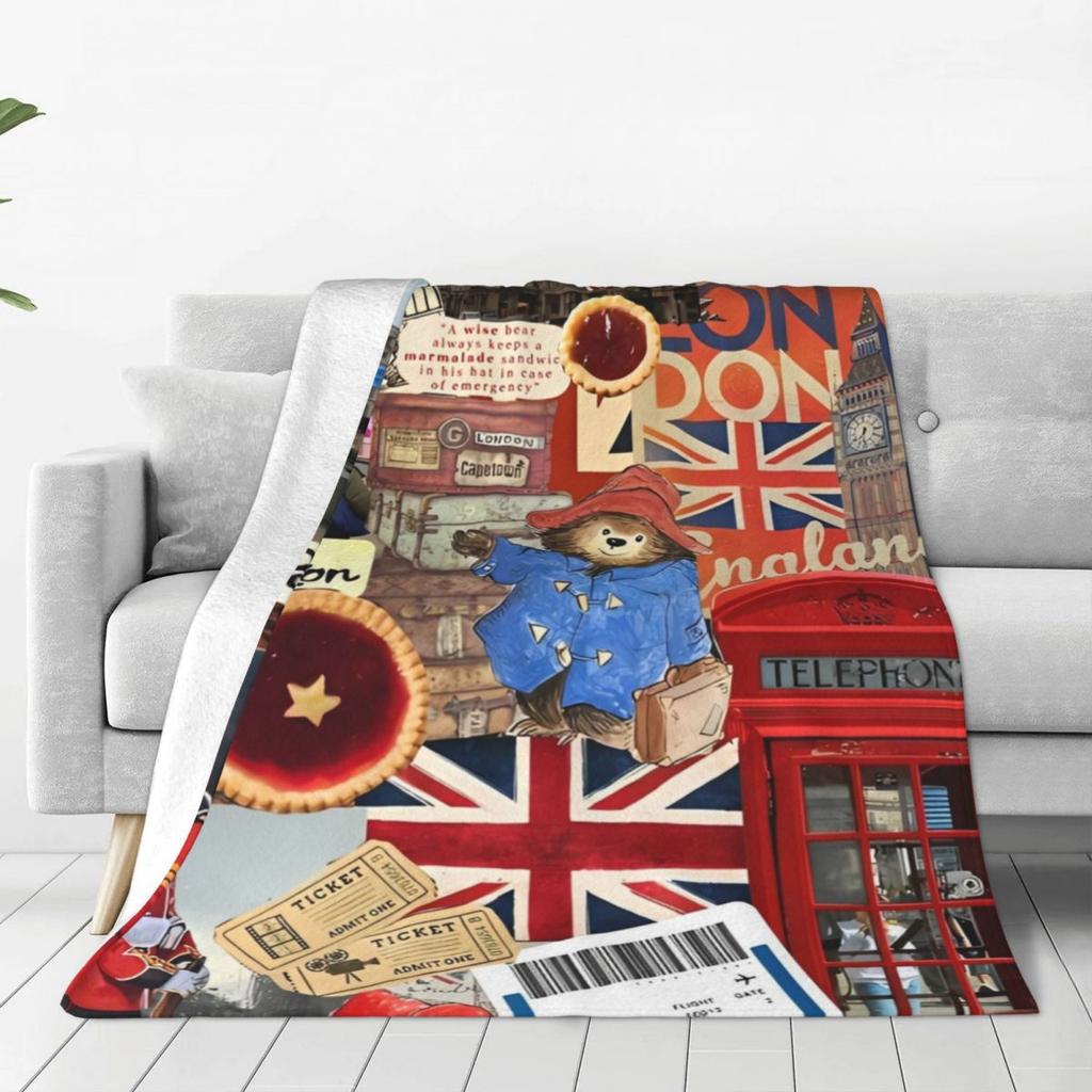 Britain Paddington Brown Bear Warm Blanket Cute Movie Cartoon Travel Plush Throw Blanket Flannel Bedspread Sofa Bed Cover