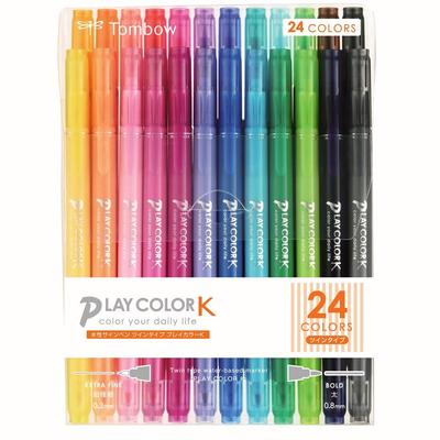 Tombow Sign 24 Colors Extra Fine Twin Play Color K Water-Based Pens, (Broad & Type), GCF-012