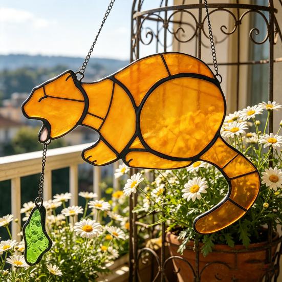 Vomiting Cat Sun Catcher for Windows Funny Vomiting Cat Sun Catcher Handmade Indoor Outdoor Hanging Decoration Gift for Cat Lovers