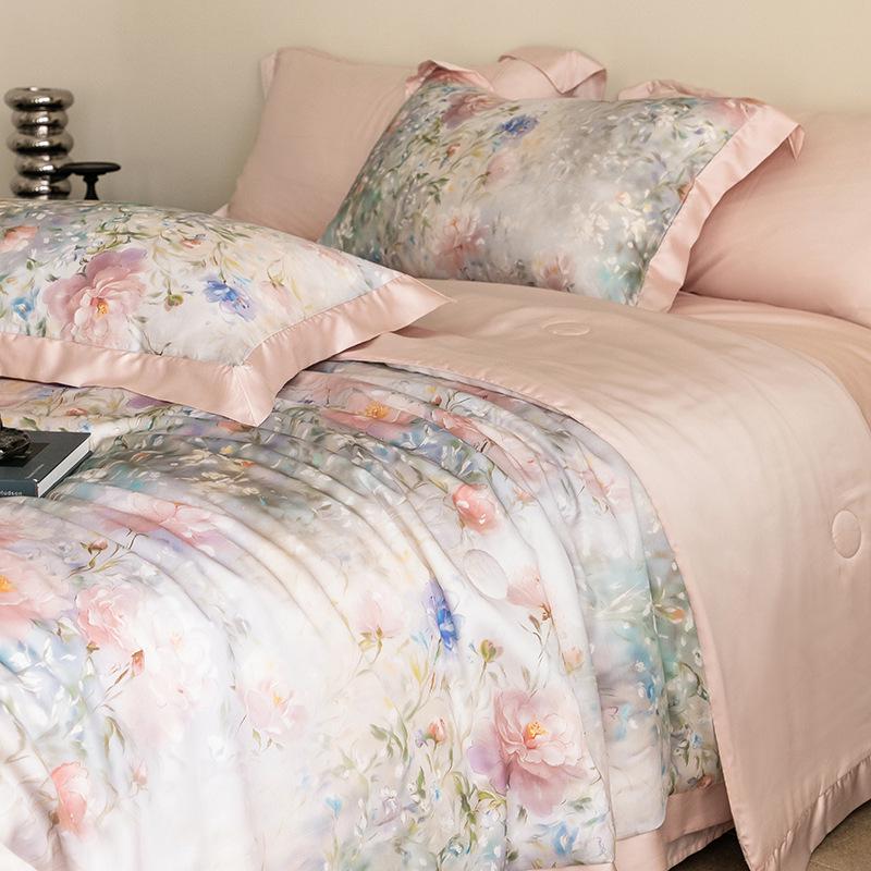 Double-Sided Tencel Summer Quilt Set: 100% Lyocell, Machine Washable, Cool, Thin Blanket