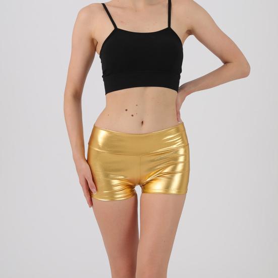 Summer Women Shorts High Waist Glossy Suraface Bronzing Slim Fit Pure Color Elastic Super Short Pants Club Dance Performance Mini Shorts