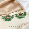 Vintage Bohemian Fan-shaped Tassel Earrings, Handmade Crystal Ear Hooks, Ethnic Style, High-end Light Luxury Earrings for Women