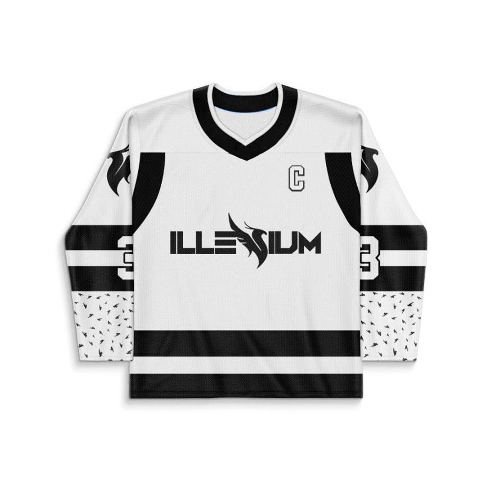 Illenium Bílá Černá Čisté Logo Rave Hokejový Dres Dlouhý Rukáv V-výstřih Tričko Unisex Streetwear Grafické Celoplošný Potisk Trička