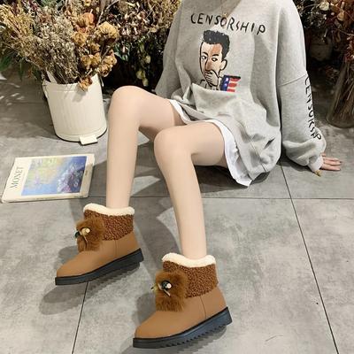 Botas de pele da moda para senhoras, botas de neve, sapatos femininos grossos, plataforma de tornozelo, bota de bico redondo, proteção de inverno, à prova d'água, antiderrapante, confortável