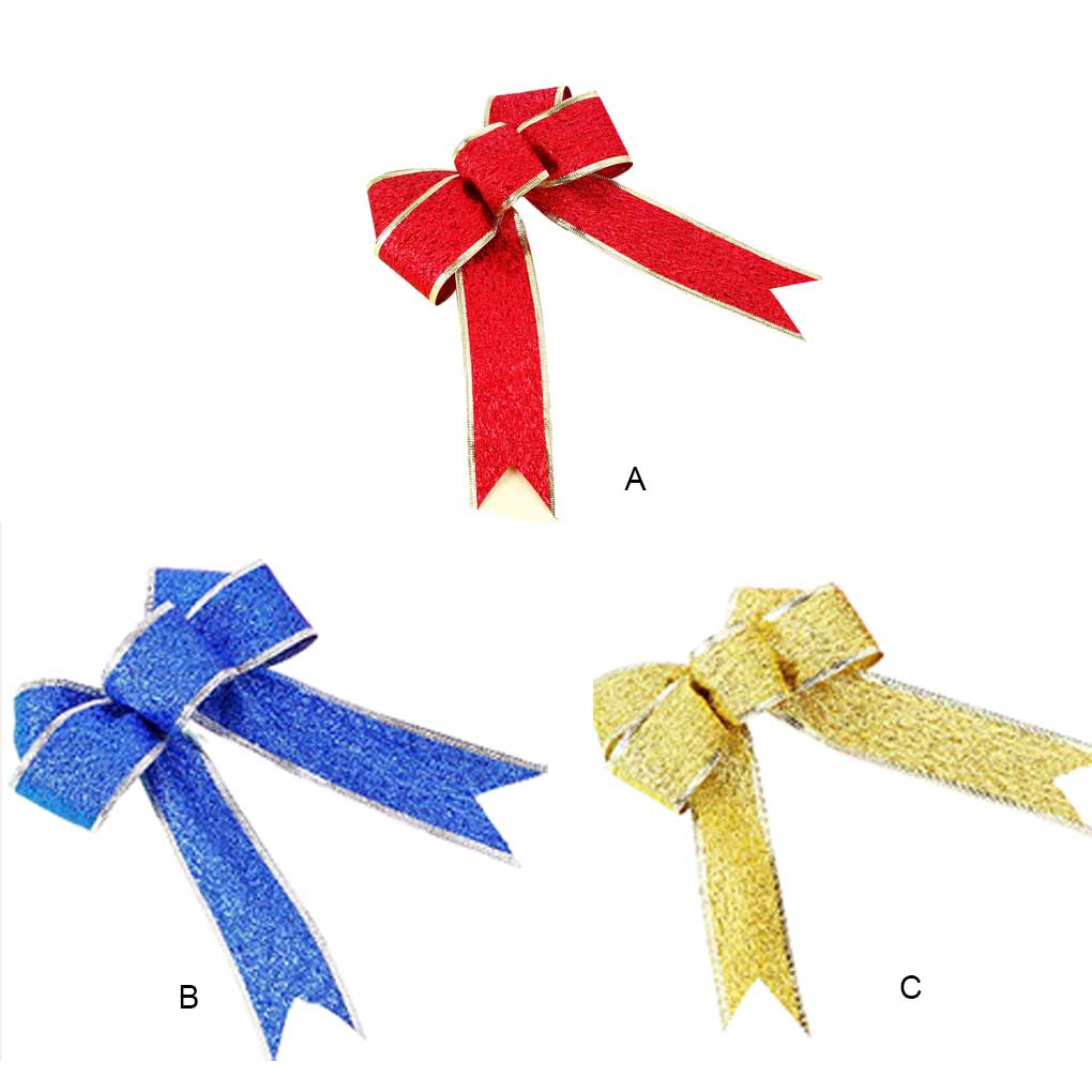 Lightweight Bowknot Christmas Ornaments Handmade Ribbon Flower Bright Flashing Bows Knot for Festival Party Wedding Celebration