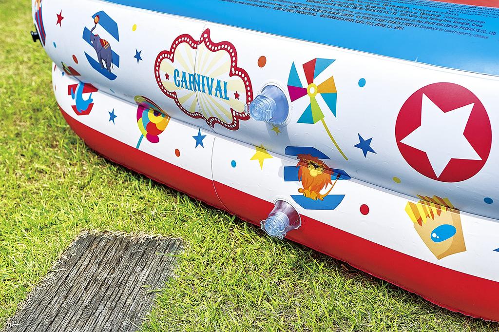 JILONG Circus Tent Pool, 223 X 208 X 38cm (inflated Size), with Large Air Valve and Drain Plug, JL-685009, WhiteBlueRed